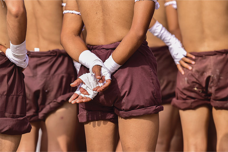 Boxers prepare for training.